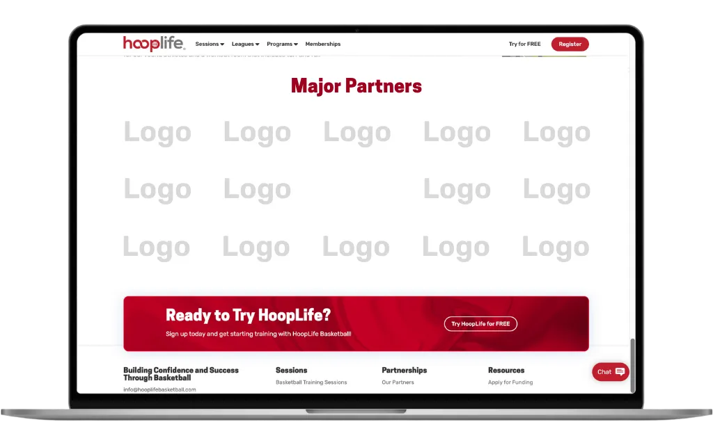 Image of the HoopLife Website with Partner Logos