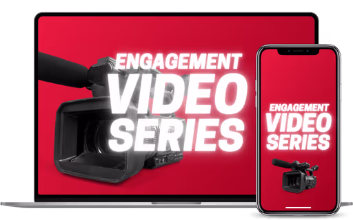 Graphic of an engagement video series on a laptop